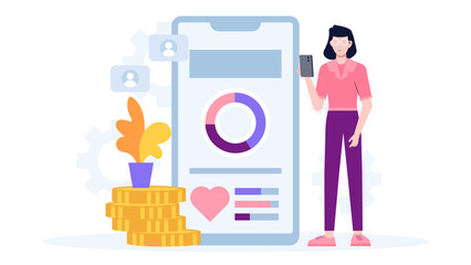Business owner reviewing loyalty program flat vector illustration