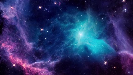 Flying Through The Stars And Colorful Nebulae In Space. Galaxy exploration through outer space towards glowing milky way galax