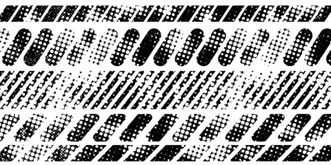 Wall Mural - Raster abstract geometric seamless pattern with vertical fading lines, tracks, halftone stripes. Extreme sport style illustration, urban art.