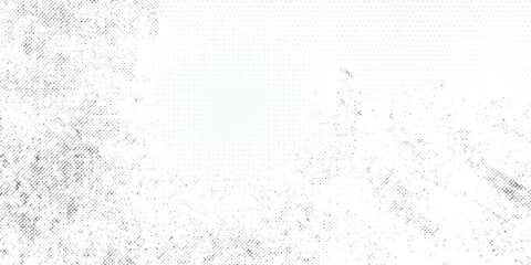 Wall Mural - Distressed white grainy halftone texture. Dust overlay textured. Grain noise particles - Black and white seamless pattern effects and rusted black background. Vector illustration