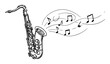 © Kaz - saxophone with musical notes hand drawn vector sketch