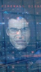 Wall Mural - animation of caucasian male hacker and cyber attack warning over cityscape