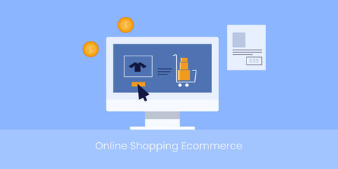 Wall Mural - clothing product add to shopping cart, cursor clicks on purchase button, online ecommerce platform i