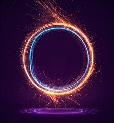 Wall Mural - Gold glitter circle of light shine sparkles and golden spark particles in circle frame on black background. Christmas magic stars glow, firework confetti of glittery ring shimmer	