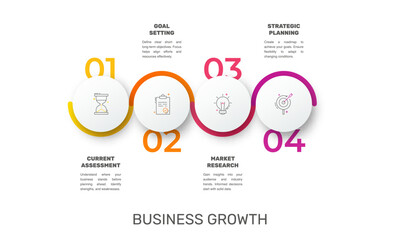 Modern and simple flat vector illustration. Infographic template with four circles, elements, sectors and percentages. Designed for business, presentations, web design, interface 4 step diagrams