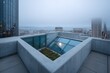 © KPMusa - Duplex rooftop perspective with skylight cutouts blue hour tones fog layering across skyline precise occlusion smooth concrete texturing