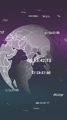 Wall Mural - animation of globe with data processing over light trails on black background