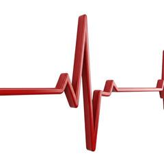 3d icon of a dynamic red heartbeat graphic pulsates against a clean white backdrop, symbolizing health and vitality isolated on transparent background