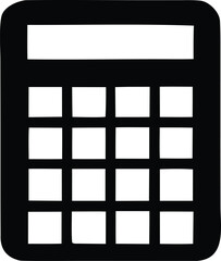 Simple black and white icon of a calculator with a display screen and a grid of buttons for numerical input and operations