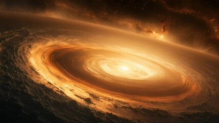 Wall Mural - Glowing orange swirling galaxy with bright center and cosmic energy, swirling dust and gas clouds in deep space creating mesmerizing cosmic mystery and bright glowing spiral galaxy swirl