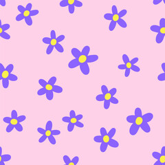 Wall Mural - floral print, seamless pattern. endless design with doodle simple daisies, trippy flowers. repeating