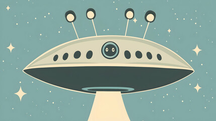 Wall Mural - cartoon ufo hovering in space; possible use for a kids' book or educational material