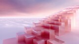 Abstract pink cubes ascending towards a soft gradient sky