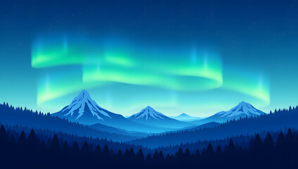 Wall Mural - Aurora in the night sky, Northern Lights landscape background, Arctic region bright light starry sky background