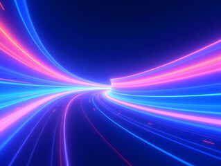 Wall Mural - neon blue light abstract visual geometric motion graphics technology digital concept background