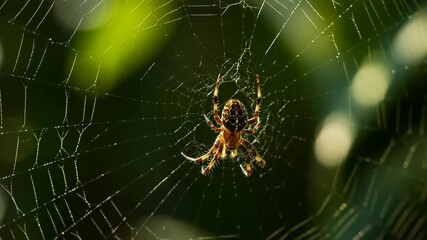 A spider sits in the center of its intricate web, waiting for prey