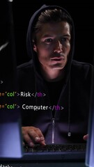 Wall Mural - animation of data processing over male computer hacker using computer