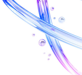 Wall Mural - liquid glass holographic lines with pink soap bubbles 3d background. abstract bg with gradient ribbo