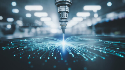 Wall Mural - industrial precision: captivating close-up of industrial machinery at work, welding with a focused l