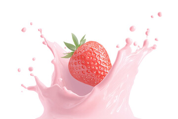 Wall Mural -  vibrant strawberry splash in pink liquid isolated on white background
