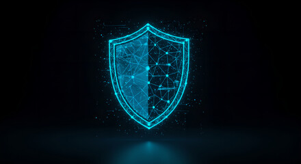 Wall Mural - digital shield icon with polygon line connections. cyber security and data protection concept. innov