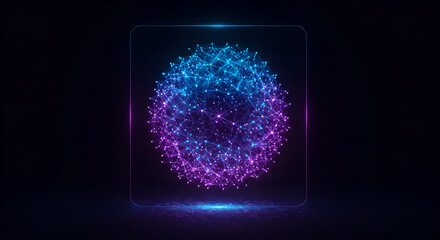 Wall Mural - abstract sphere made of glowing interconnected dots and lines, representing data streams within a vi