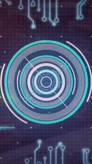 Wall Mural - circuit board and digital target animation over grid background
