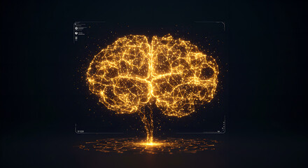 Wall Mural - digital glowing brain model with intricate connections. concept of artificial intelligence, machine 