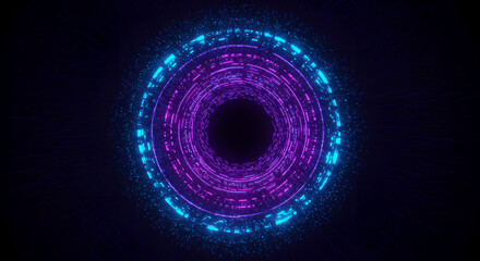 Wall Mural - abstract purple and blue light tunnel. futuristic digital portal with a cyber glow backdrop for tech