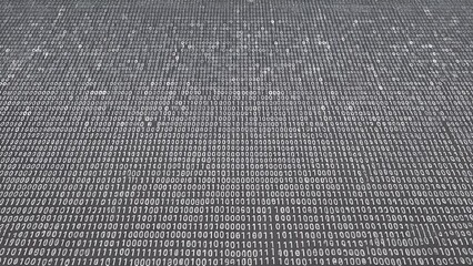 A dense field of binary code cascades away from the viewer