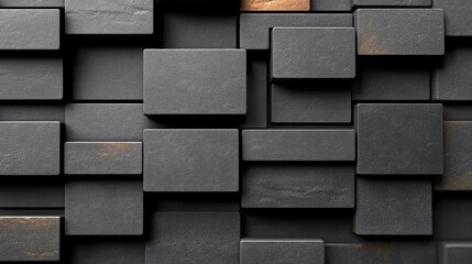 Sticker - Gray blocks varying in size. Some blocks have gold color accents. Creating a 3D effect