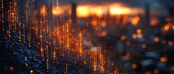 Abstract view of orange lights with the background out of focus in a cityscape at sunset
