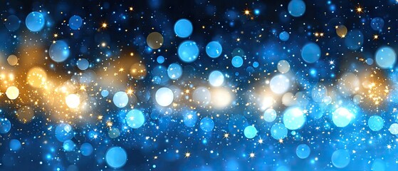 Canvas Print - blue and golden bokeh effect with scattered stars. sparkling and magical lights abstract