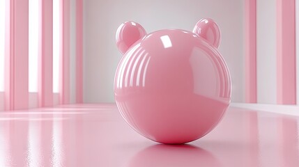 Canvas Print - pink, glossy bear-shaped object. light and bright interior with pillars and shiny floor