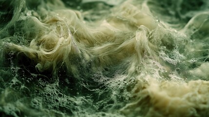 Wall Mural - swirling mixture of green & cream colors create a textured look with hints of bubble & organic feel