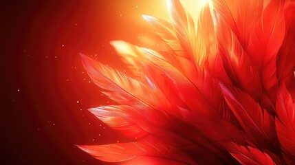 Wall Mural - feathers of fiery reds and warm light, radiating energy and a soft, delicate composition