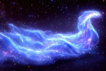 Wall Mural - a cosmic stream of nebula flows in the dark space filled with glittering stars and purple hue