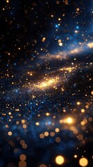 Wall Mural - gold dust sparkles in blue space. bokeh of starlight glitter