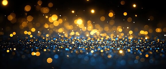 Wall Mural - bokeh effect with golden and blue shimmering lights on a dark background creates a magical effect