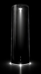 Wall Mural - sleek, black cylindrical object glows with an ethereal light, set against a stark backdrop
