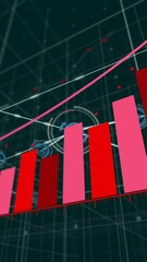 Wall Mural - Rising bar chart and upward arrow animation over digital grid background