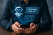 © FAQIR - Businessman Interacting with Smart AI Chatbot Interface for Business Commands and Digital Assistance — AI Bot and Automation Concept