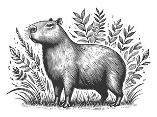 Wall Mural - capybara sketch engraving generative ai fictional character vector illustration. scratch board imita
