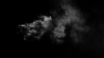 Wall Mural - a concentrated stream of white smoke shoots horizontally from left to right on a black background. i