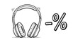© Olga Ко - Headphones with percentage discount, sketchy doodle, clean design on white background