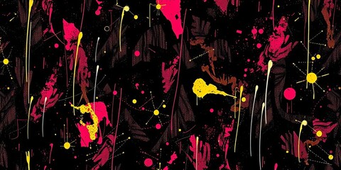 Wall Mural - dark, seamless vector pattern; abstract cyberpunk graffiti in black, ideal for backgrounds, technolo