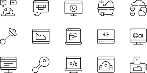 A collection of line icons depicting various web and computer elements