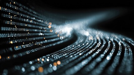 Binary Code Digital Data Stream with Light Effects for Tech and IT Projects