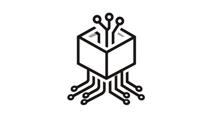 Abstract line art of a cube with circuitry connections  
