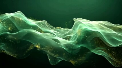 Wall Mural - elegant emerald green flowing abstract particle wave with golden highlights video